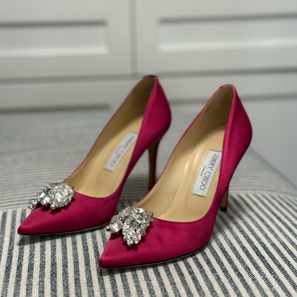 Jimmy Choo Shoes - Jimmy Choo Pink Heels with Crystal Embellishments